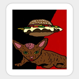 floating cheeseburger with cat Sticker